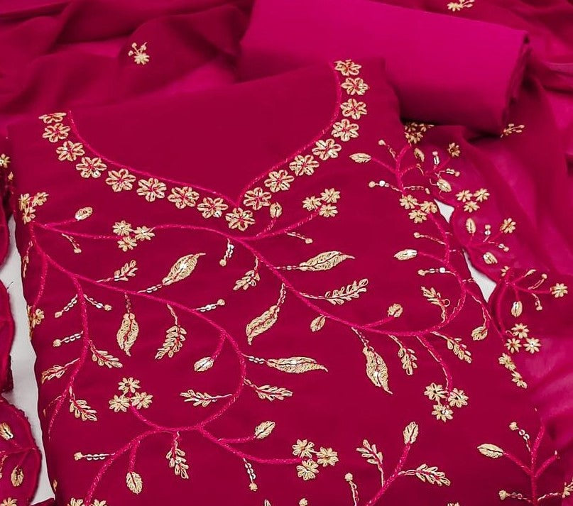 Pink Georgette Dress Function And Wedding Wear  Embrodary  Work Semi Stitched  Matrials For Women