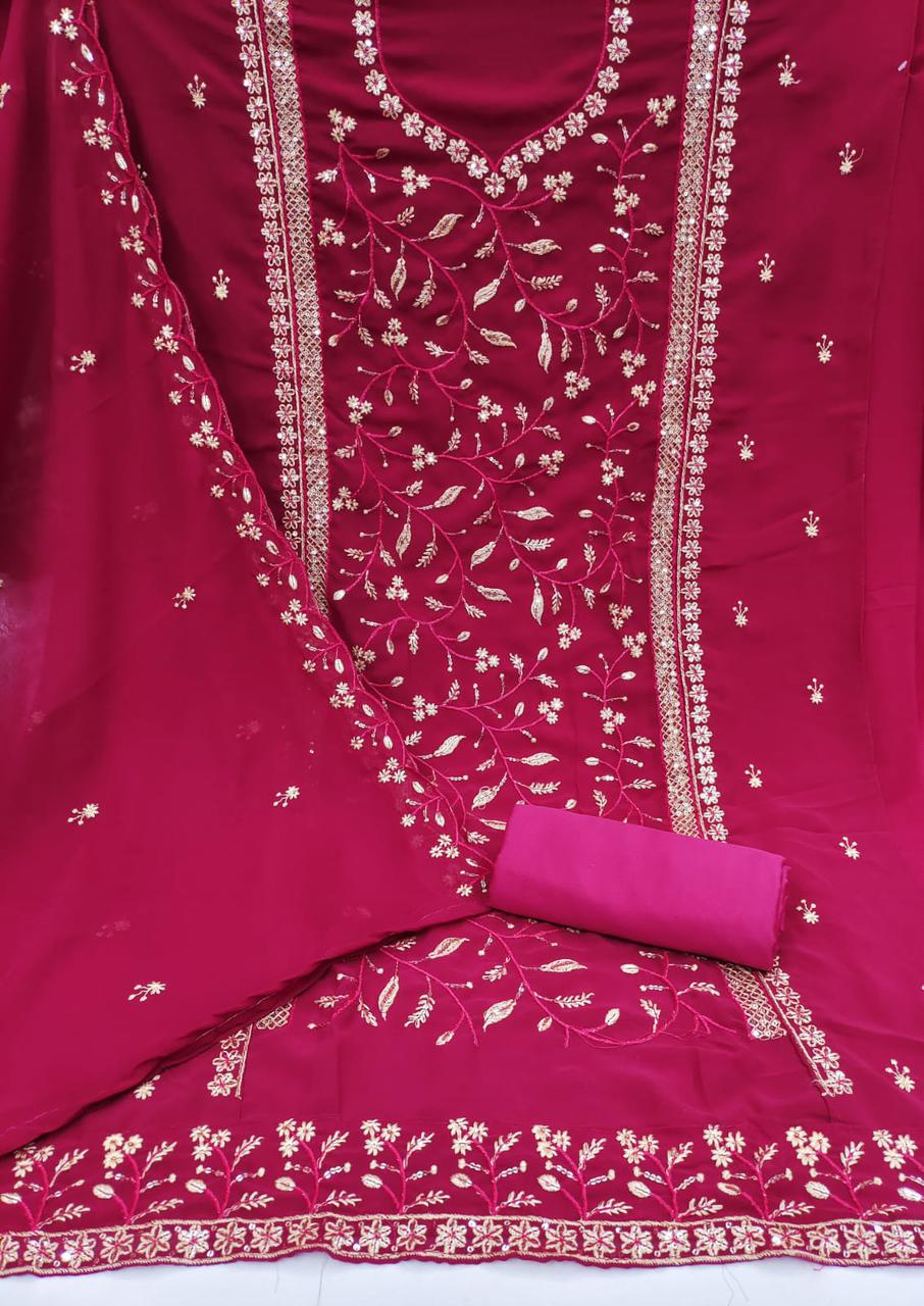 Pink Georgette Dress Function And Wedding Wear  Embrodary  Work Semi Stitched  Matrials For Women