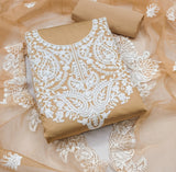 Cream Cotton Dress Function And Wedding Wear  Embrodary  Work Semi Stitched  Matrials For Women