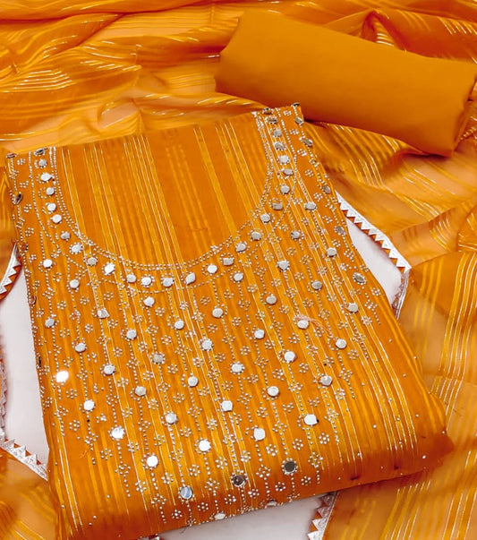 Orange Faux Georgette Dress Function And Wedding Wear  Diamond Work Semi Stitched  Matrials For Women