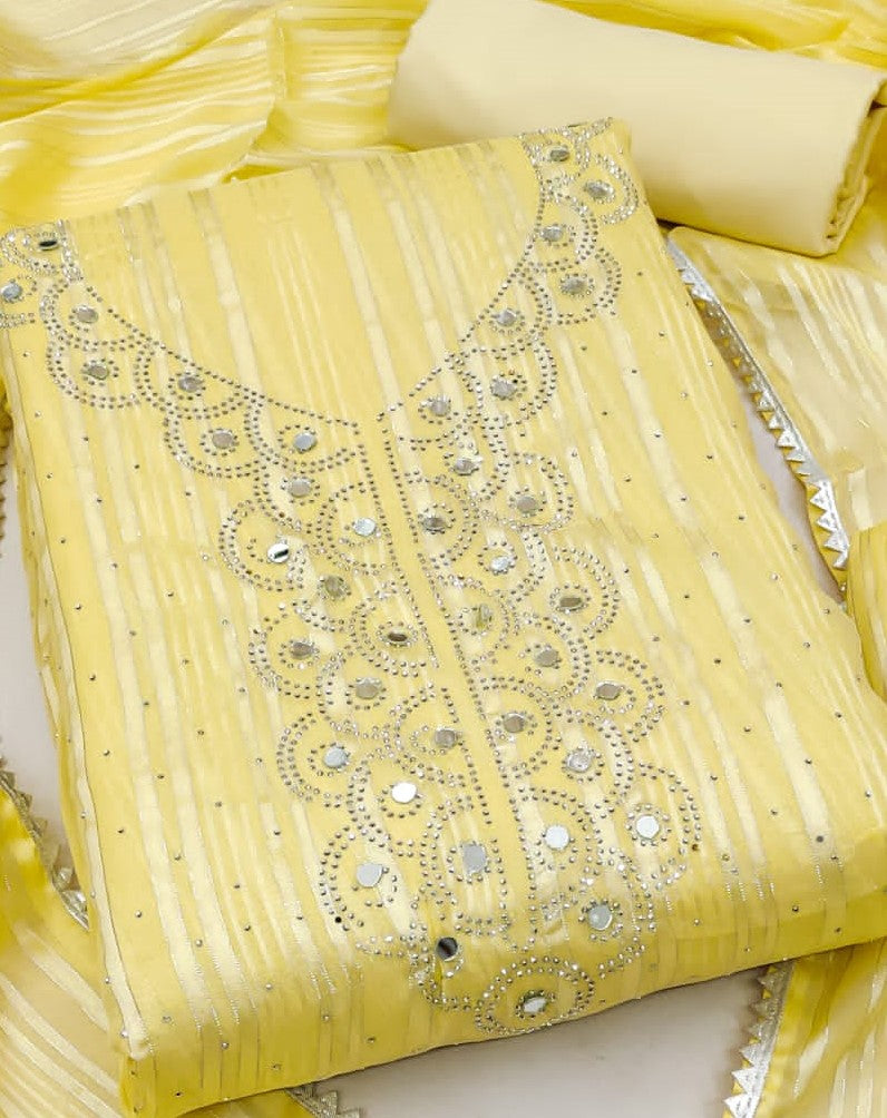 Yellow Faux Georgette Dress Function And Wedding Wear  Diamond Work Semi Stitched Matrials For Women