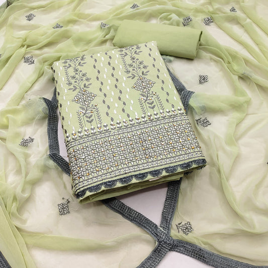 Zooara Green Color Cotton Silk Function And Wedding Dress Matrials With Bottom And Dupatta