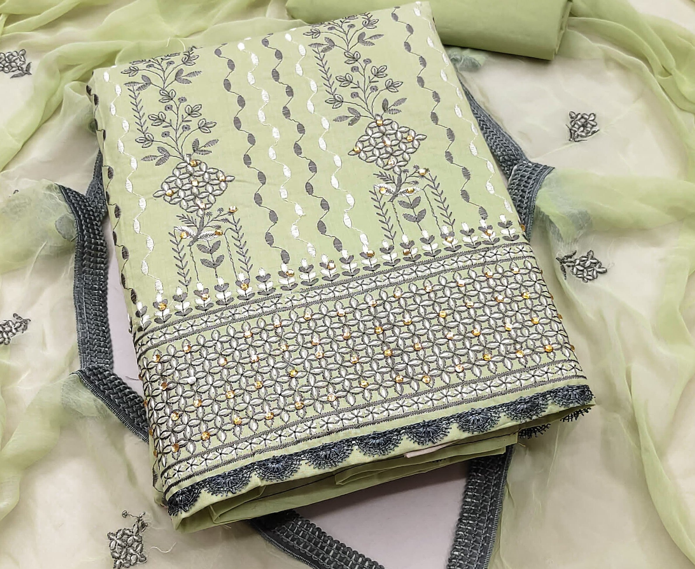 Zooara Green Color Cotton Silk Function And Wedding Dress Matrials With Bottom And Dupatta