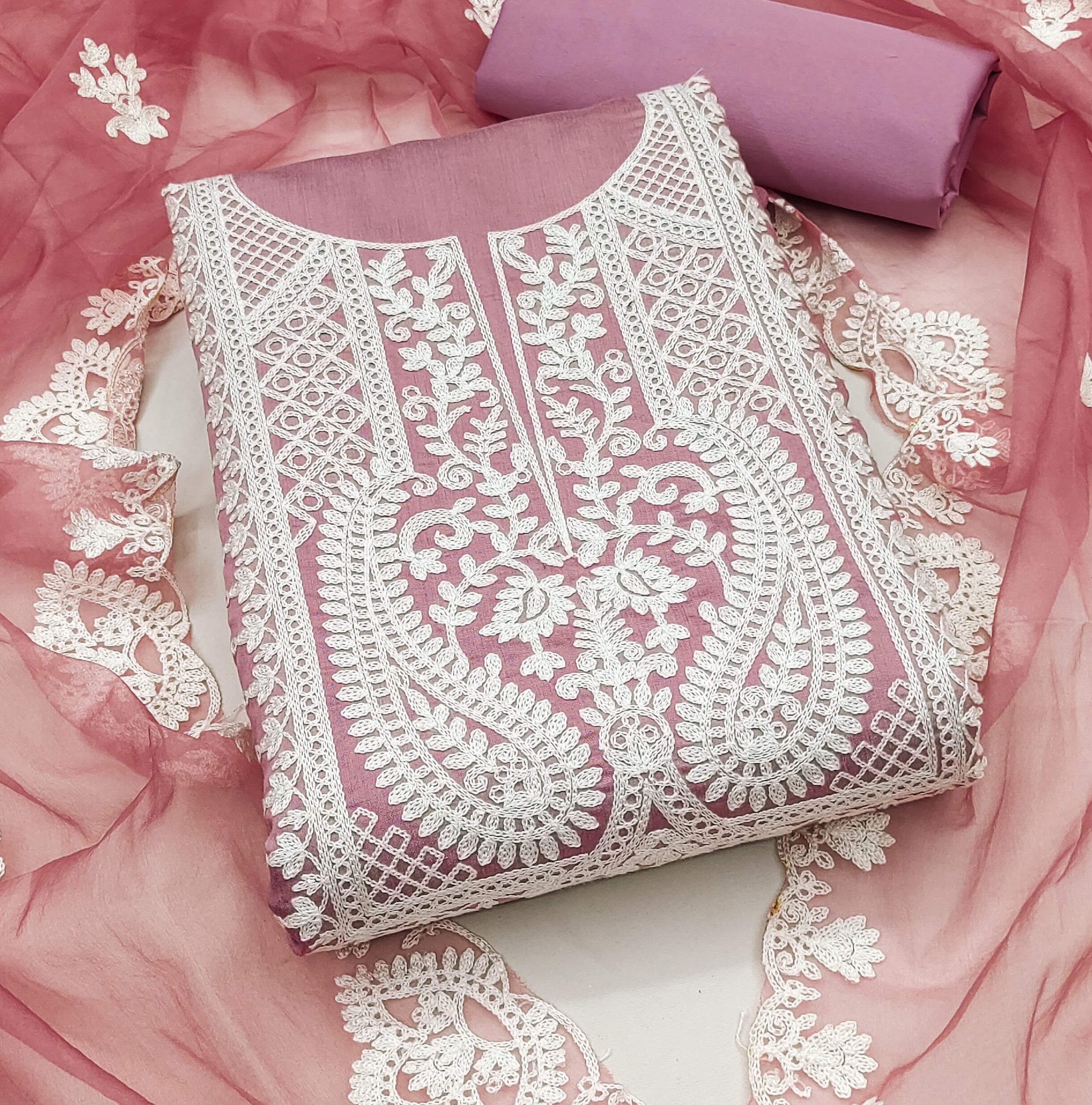 Zooara Pink Color Cotton Silk Function And Wedding Dress Embrodary Work Matrials With Bottom And Dupatta