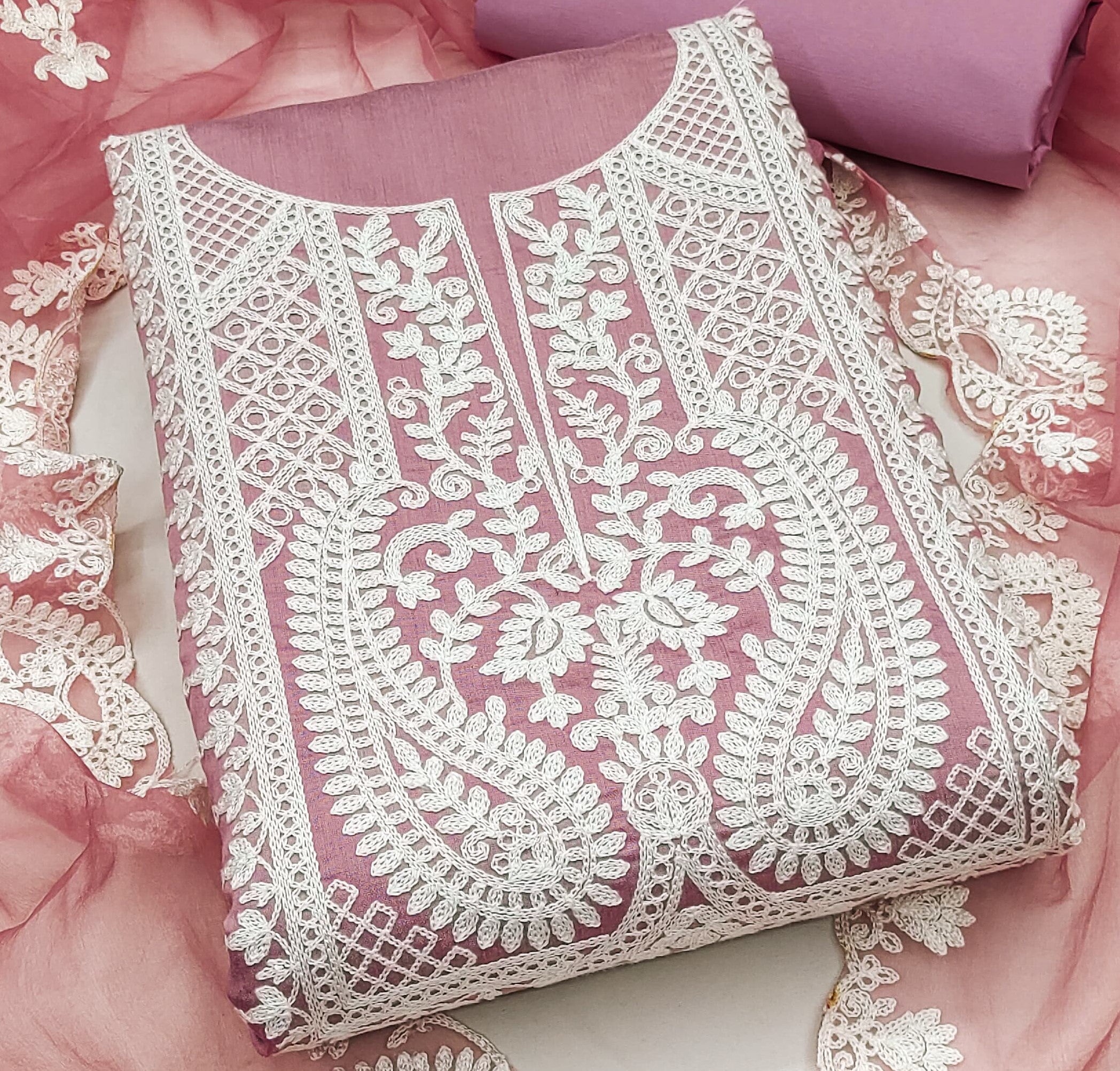 Zooara Pink Color Cotton Silk Function And Wedding Dress Embrodary Work Matrials With Bottom And Dupatta