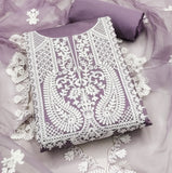 Zooara Purple Color Cotton Silk Function And Wedding Dress Embrodary Work Matrials With Bottom And Dupatta