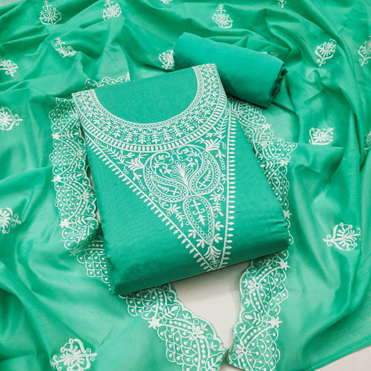 Zooara Green Color Chanderi Function And Wedding Dress Embrodary Work Matrials With Bottom And Dupatta