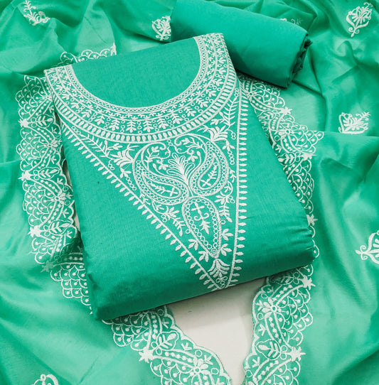 Zooara Green Color Chanderi Function And Wedding Dress Embrodary Work Matrials With Bottom And Dupatta