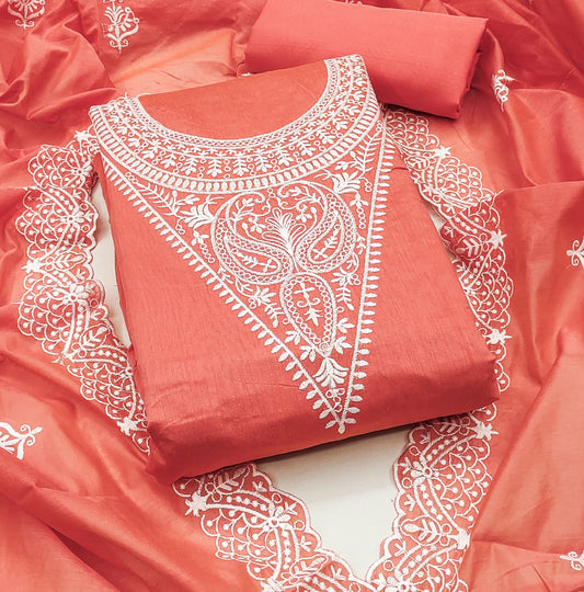 Zooara Orange Color Chanderi Function And Wedding Dress Embrodary Work Matrials With Bottom And Dupatta