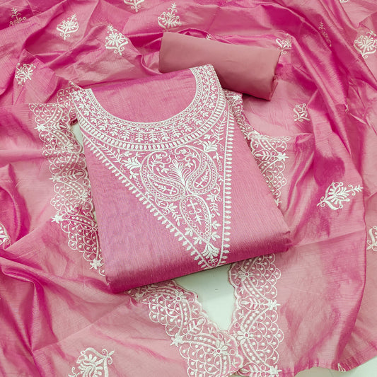 Zooara Pink Color Chanderi Function And Wedding Dress Embrodary Work Matrials With Bottom And Dupatta