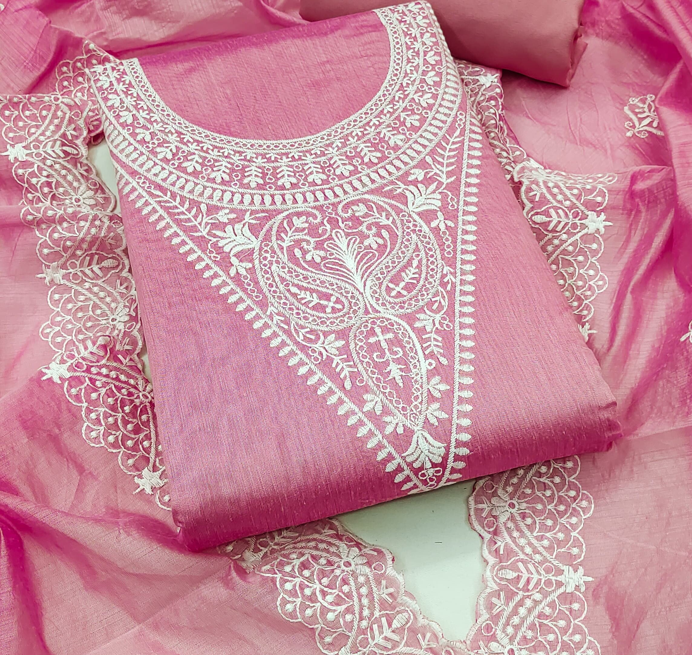 Zooara Pink Color Chanderi Function And Wedding Dress Embrodary Work Matrials With Bottom And Dupatta