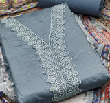 Zooara Grey Color Heavy Cotton Function And Wedding Dress Embrodary Work Matrials With Bottom And Dupatta