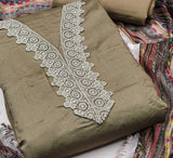 Zooara Mahendi Color Heavy Cotton Function And Wedding Dress Embrodary Work Matrials With Bottom And Dupatta