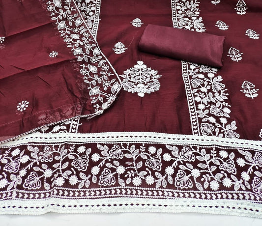 Zooara Maroon Color Chanderi Function And Wedding Dress Matrials With Bottom And Dupatta