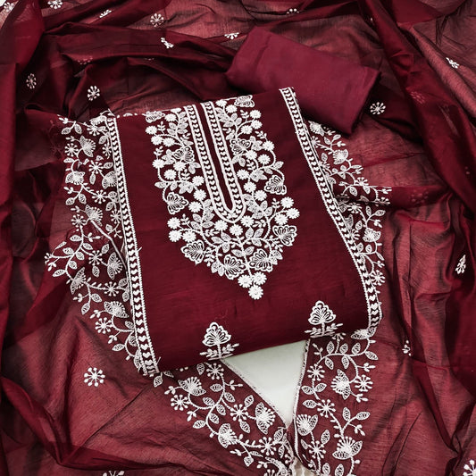 Zooara Maroon Color Chanderi Function And Wedding Dress Matrials With Bottom And Dupatta