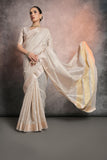 Vsaree Cream Soft Mulberry Silk Saree With Silver And Gold Zari Weaving Linning With Pattern Weaved Border With Blouse