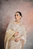 Vsaree Cream Soft Mulberry Silk Saree With Silver And Gold Zari Weaving Linning With Pattern Weaved Border With Blouse