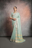 Vsaree Sea Green Soft Mulberry Silk Saree With Silver And Gold Zari Weaving Linning With Pattern Weaved Border With Blouse