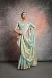 Vsaree Sea Green Soft Mulberry Silk Saree With Silver And Gold Zari Weaving Linning With Pattern Weaved Border With Blouse