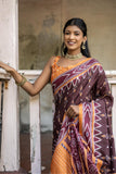 Vsaree Coffee Tussar Silk Saree With Leriya Print And Zari Border With Kalamkari Pallu With Blouse