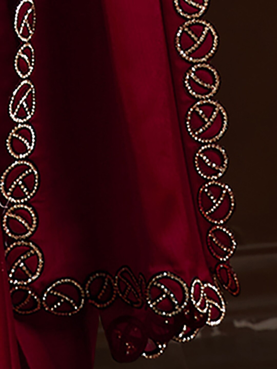 Vsaree Red Satin Chiffon Stone Work Saree With Pallu And Stone Work Satin Chiffon Blouse