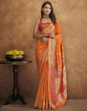 Vsaree Orange Soft Paithani Silk Saree with Heavy Rich Pallu And Blouse