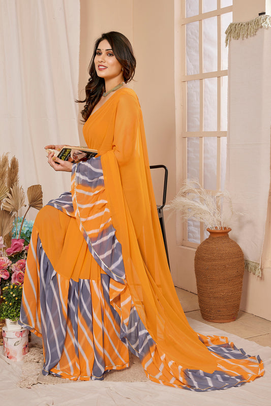 Vsaree Orange Ruffal Georgette Saree And Designer Border With Heavy Rich Pallu