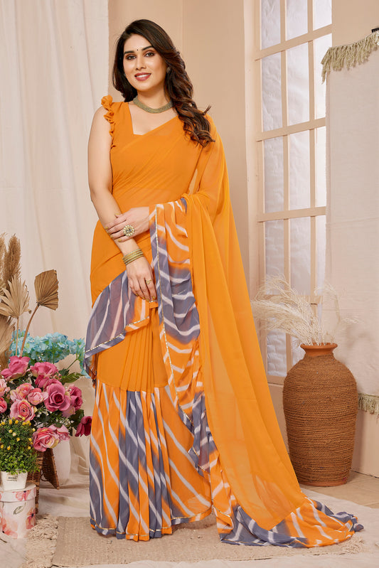 Vsaree Orange Ruffal Georgette Saree And Designer Border With Heavy Rich Pallu