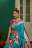 Vsaree Teal Soft Paithani Silk Saree with Rich Pallu Contras Border And Blouse Piece For  Women