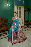 Vsaree Teal Soft Paithani Silk Saree with Rich Pallu Contras Border And Blouse Piece For  Women