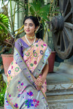 Vsaree Peach Soft Banarasi Silk Paithani Saree with Zari Weaving Pattern With Contrast Border And Rich Pallu With Contrast Blouse