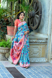 Vsaree Rama Soft Banarasi Silk Paithani Saree with Zari Weaving Pattern With Contrast Border And Rich Pallu With Contrast Blouse