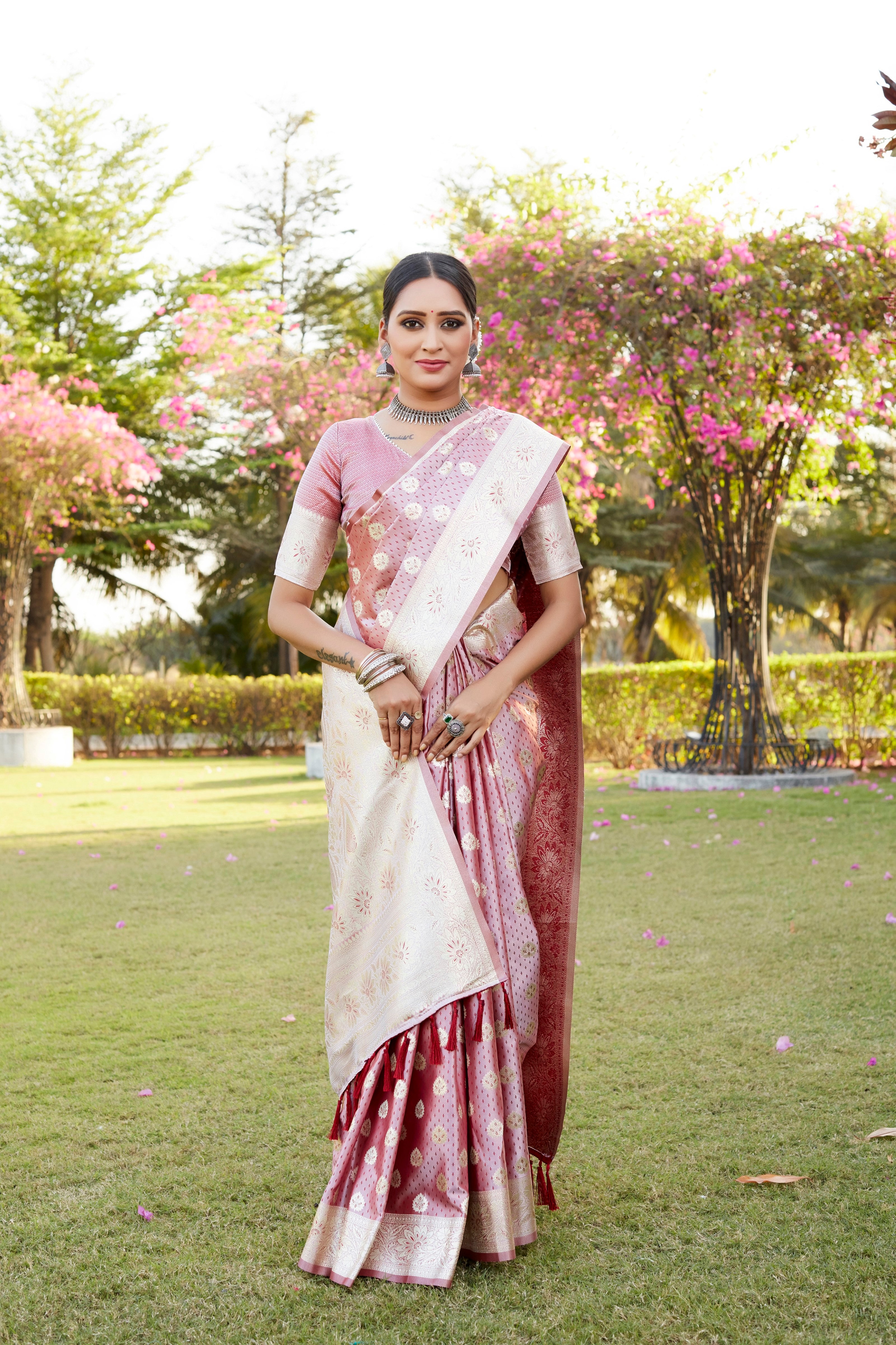 Vsaree Kanjivaram Soft Satin Silk Zari Weaving Border With Woven Rich Pallu And Blouse