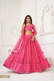 WOMEN'S PINK BUTTERFLY NET WITH SEQUINS AND EMBROIDERY WORK LEHENGA CHOLI FOR PARTY WEAR