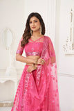 WOMEN'S PINK BUTTERFLY NET WITH SEQUINS AND EMBROIDERY WORK LEHENGA CHOLI FOR PARTY WEAR