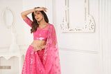 WOMEN'S PINK BUTTERFLY NET WITH SEQUINS AND EMBROIDERY WORK LEHENGA CHOLI FOR PARTY WEAR