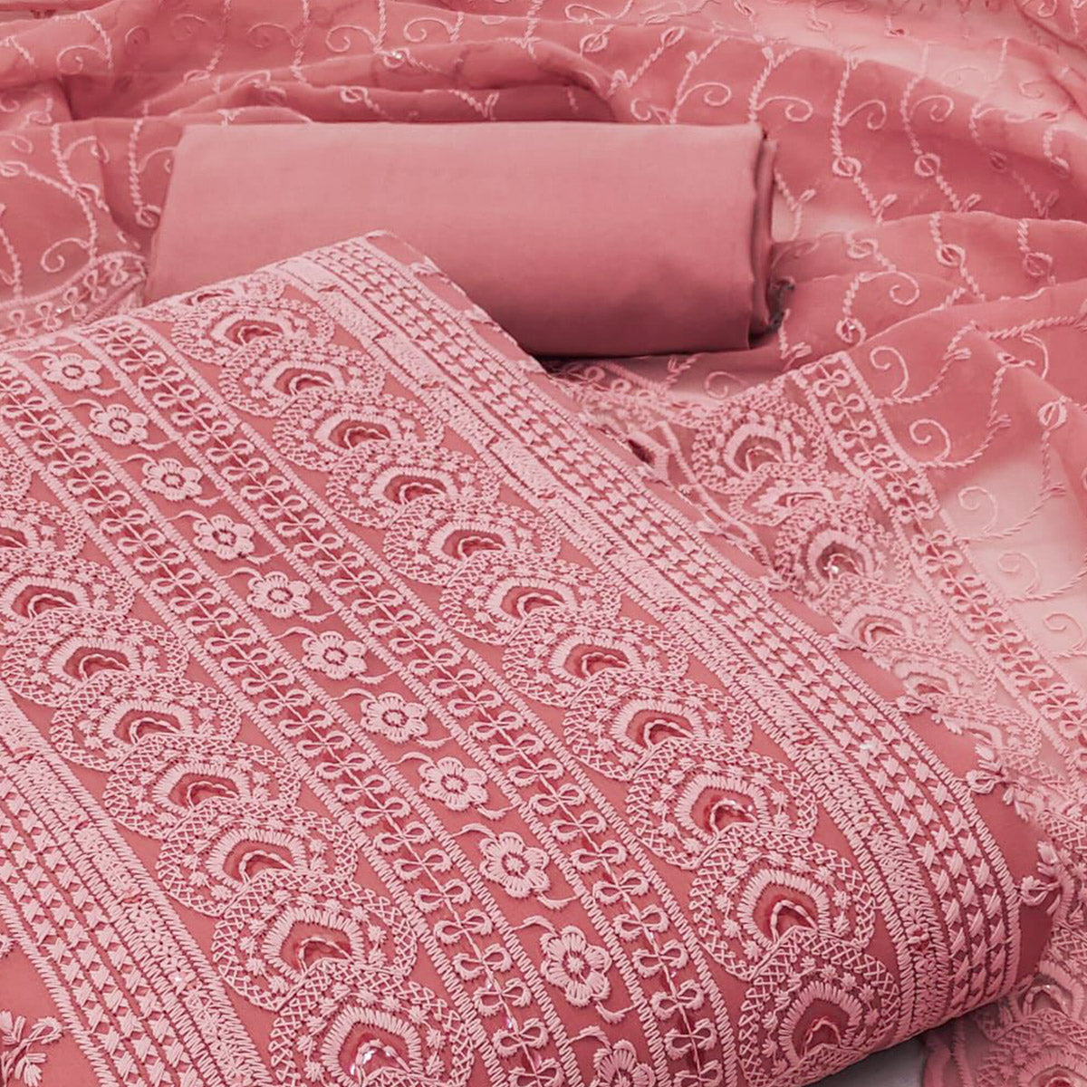 Zooara Pink Color Georgette Function And Wedding Dress Matrials With Bottom And Dupatta