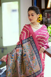 Vsaree Pink Tussar Silk Saree With Leriya Print And Zari Border With Kalamkari Pallu With Blouse