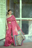 Vsaree Pink Tussar Silk Saree With Leriya Print And Zari Border With Kalamkari Pallu With Blouse