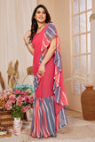 Vsaree Pink Ruffal Georgette Saree And Designer Border With Heavy Rich Pallu