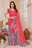 Vsaree Pink Ruffal Georgette Saree And Designer Border With Heavy Rich Pallu