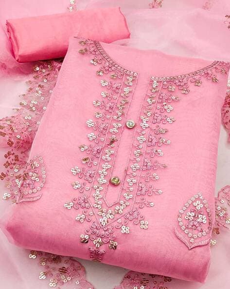 Zooara Pink Color Organza Function And Wedding Dress Matrials With Bottom And Dupatta