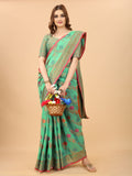 Vsaree Banarasi Cotton Blend Saree With Designer Border And Blouse