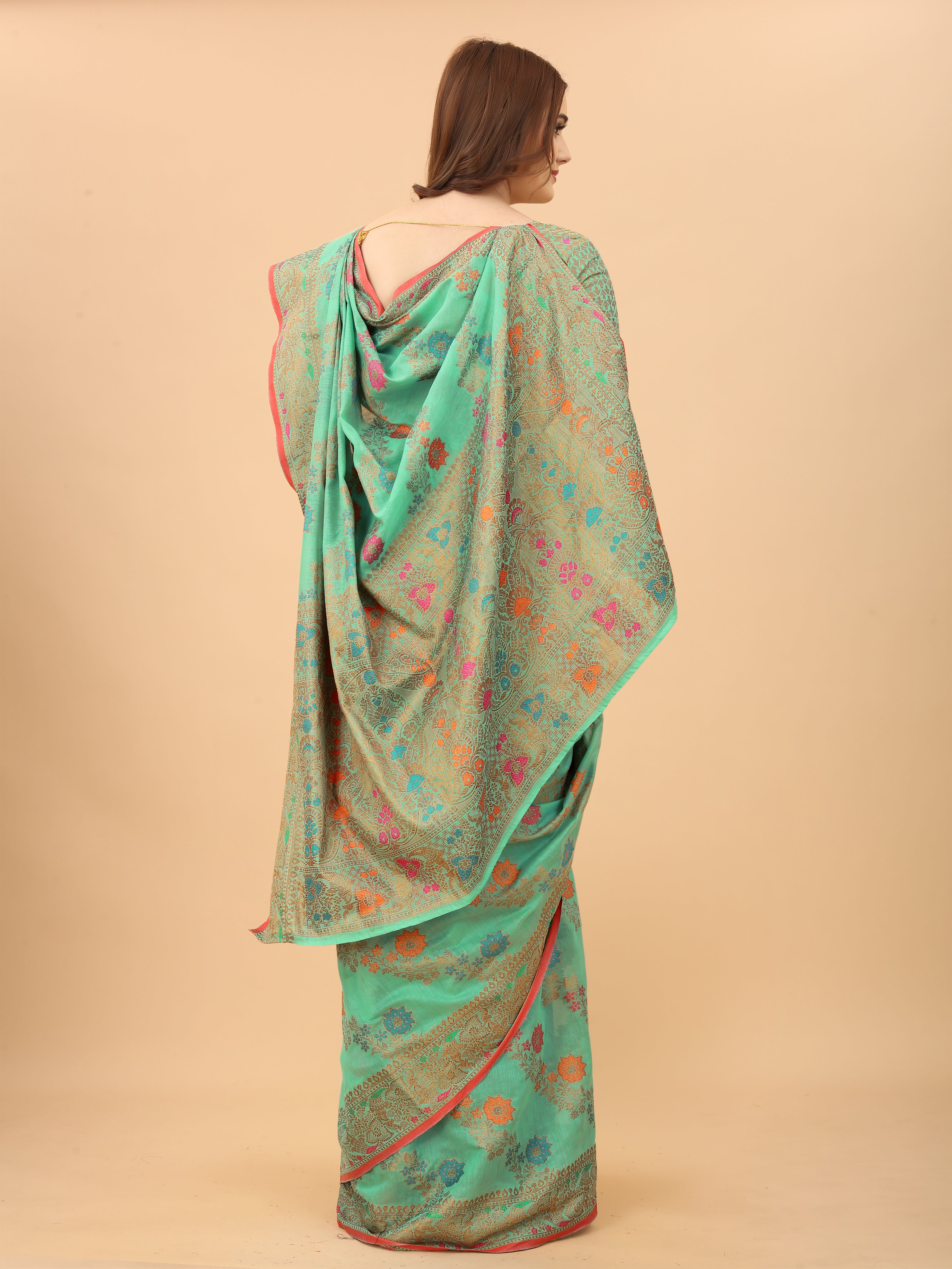 Vsaree Banarasi Cotton Blend Saree With Designer Border And Blouse