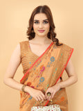 Vsaree Peach Linen Cotton Saree Zari Weaving Border And Fancy Pallu With Blouse