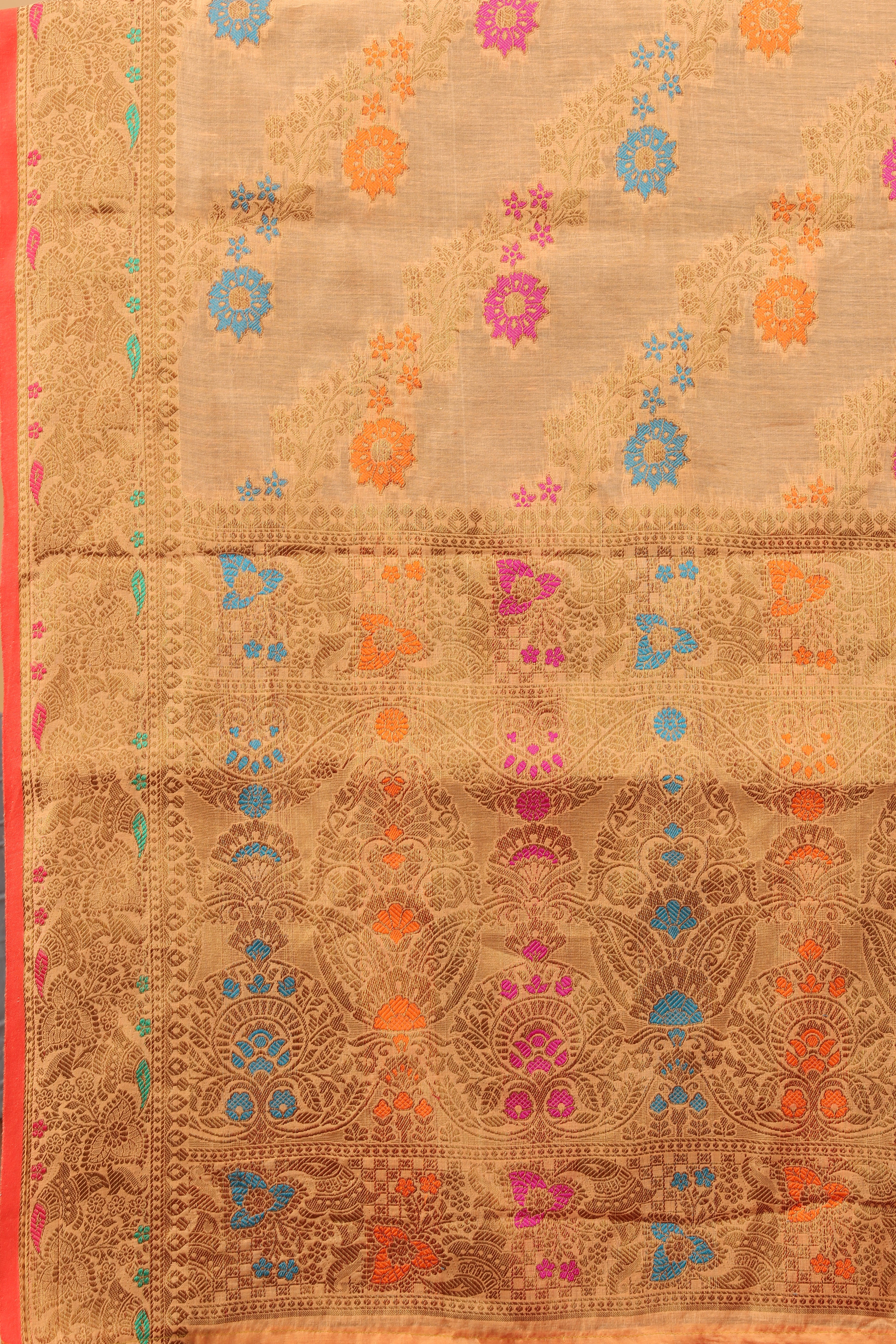 Vsaree Peach Linen Cotton Saree Zari Weaving Border And Fancy Pallu With Blouse