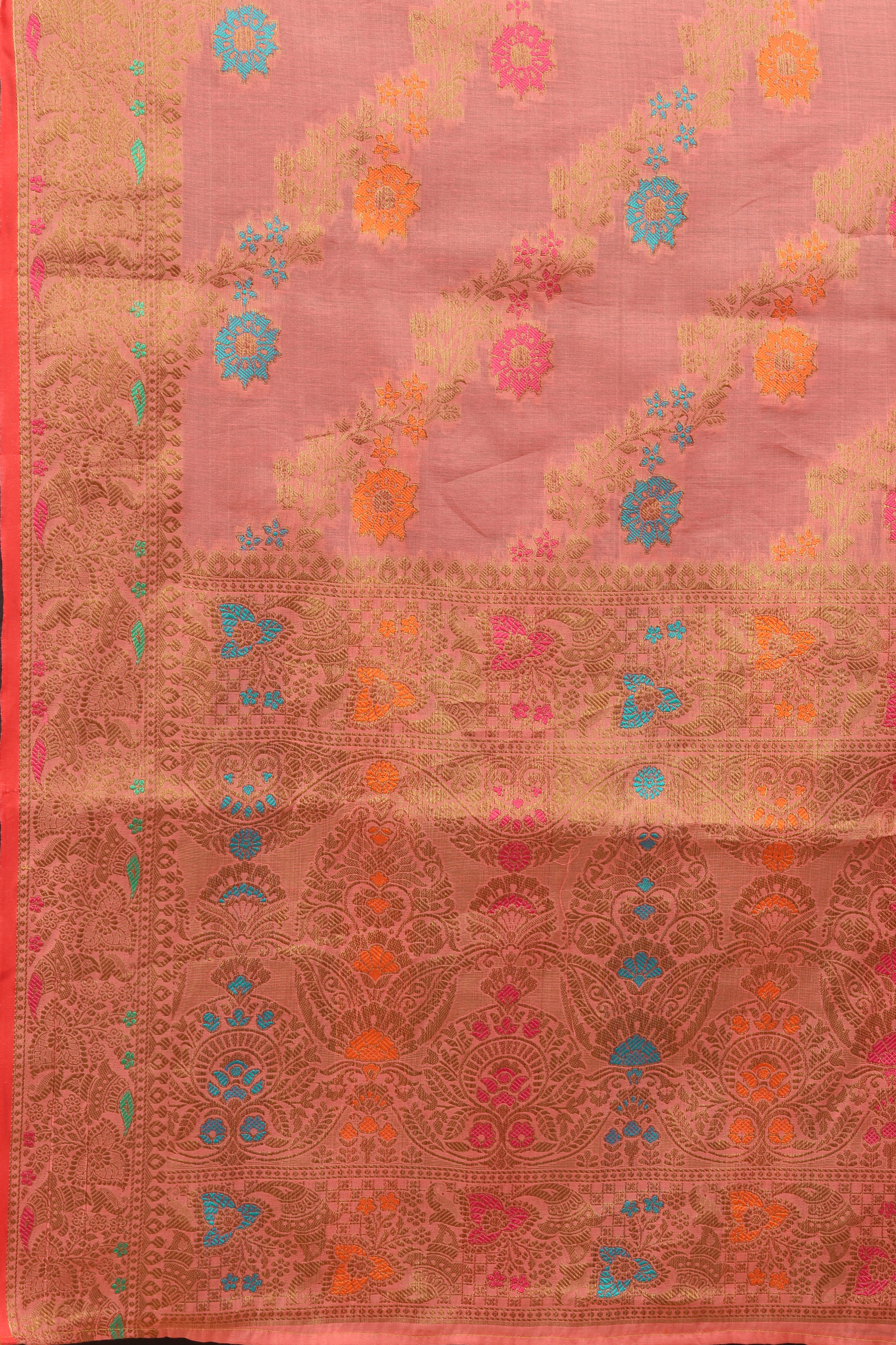 Vsaree Pink Linen Cotton Saree Zari Weaving Border And Fancy Pallu With Blouse