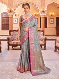 Vsaree Banarasi Cotton Blend Saree With Flower Design Border And Blouse