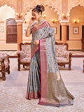 Vsaree Grey Cotton Silk Saree Zari Weaving Border And Fancy Pallu With Blouse