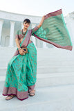 Vsaree Teal Cotton Silk Saree Zari Weaving Border And Fancy Pallu With Blouse